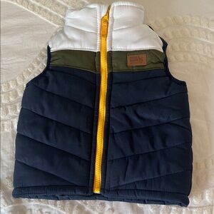 Eddie Bauer Kids Navy Puffer Vest with White Yoke and Yellow Zip 24mts